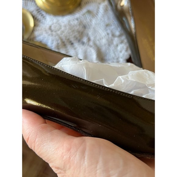 Vintage 90s Ferragamo Vara Bow Patent Leather Dark Brown 8 AA 338 DB 43048 - Picture 8 of 8